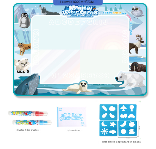 South And North Poles Giant Aqua Magic Doodle Mat 100x80cm - Mess-Free Reusable Water Drawing Pad for Creative Kids