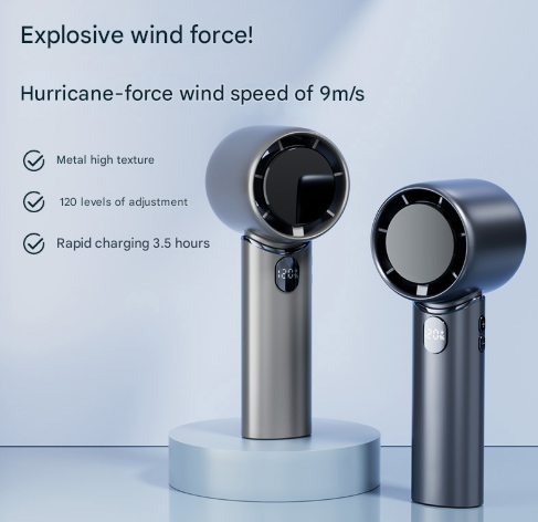 Blue Mini Bladeless Handheld Fan - USB Rechargeable, Quiet Portable Desk Fan