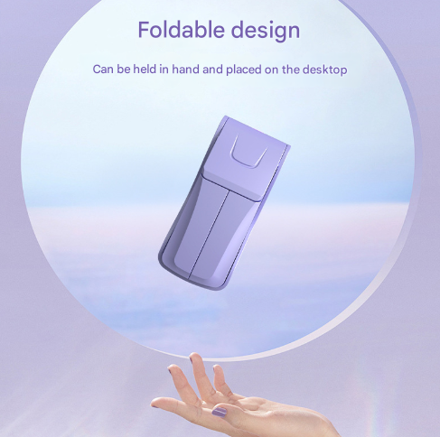 White Creative Dual-Head Folding Handheld Fan - USB Rechargeable, 3-Speed Strong Wind, 10.5x4.5x4cm
