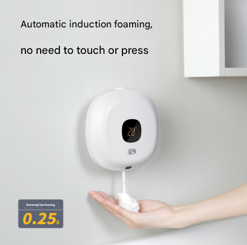 Dark Blue Wall-Mounted No-Drill Automatic Foam Soap Dispenser - Infrared Sensor for Bathroom, 145x145x48mm