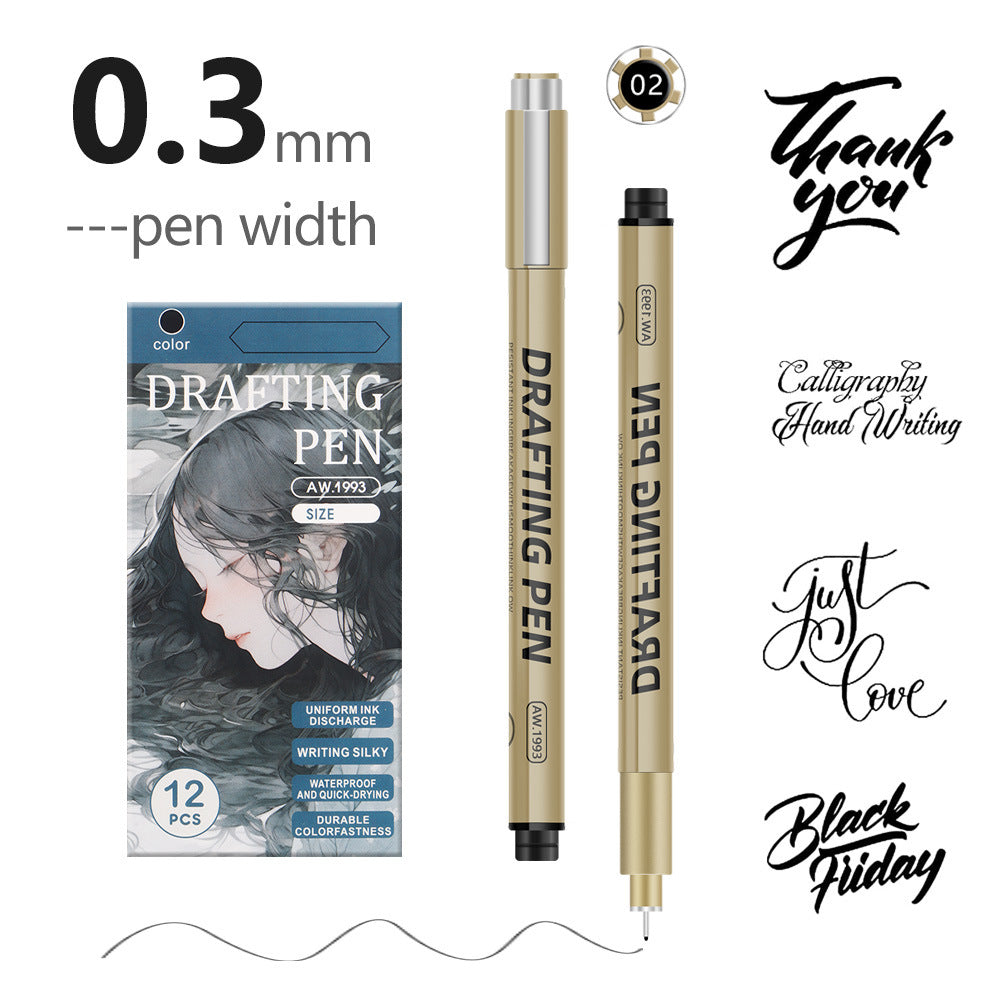0.3mm 24-Piece Precision Drawing Pen Set - Waterproof Anime Sketching Pens for Students, Assorted Tips