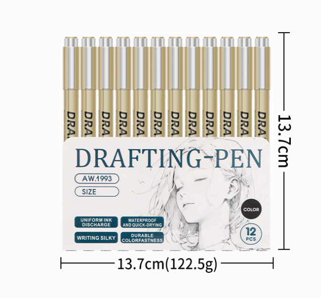 0.35mm 12-Piece Precision Drawing Pen Set - Waterproof Anime Sketching Pens for Students, Assorted Tips
