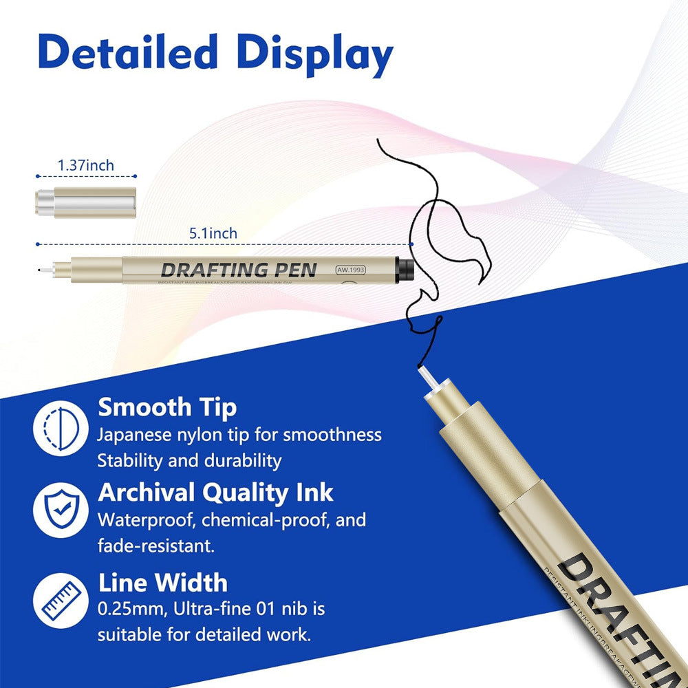 0.5mm 12-Piece Precision Drawing Pen Set - Waterproof Anime Sketching Pens for Students, Assorted Tips