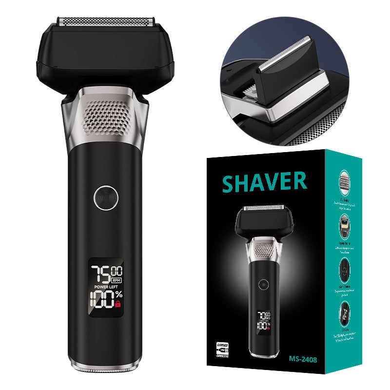 Black Reciprocating 5-Blade Beard Trimmer - Waterproof Electric Razor for Full-Body Use