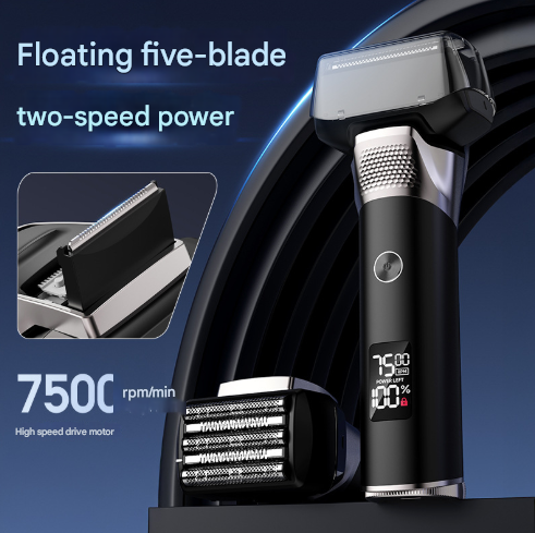 Silver Reciprocating 5-Blade Beard Trimmer - Waterproof Electric Razor for Full-Body Use