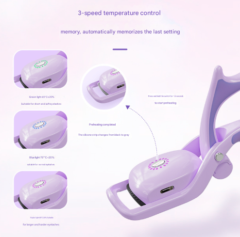 Purple USB Rechargeable Electric Heated Eyelash Curler - Lash Lift and Extension Tool