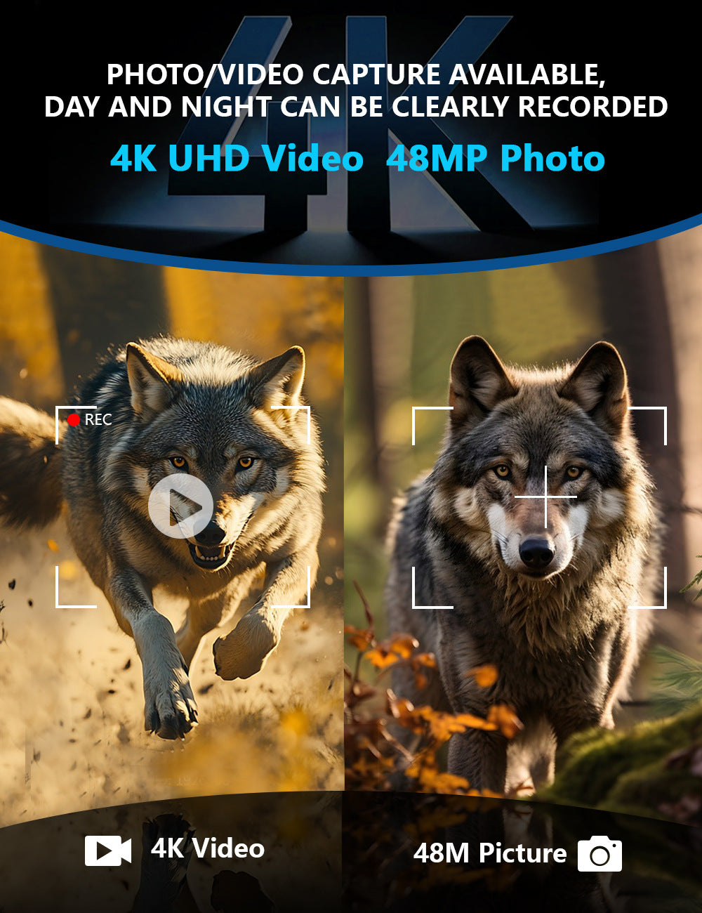 Black 4K Portable Digital Night Vision Binoculars - HD Photo & Video Infrared Scope