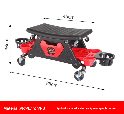 Divided Cup Holder Auto Repair Polishing Stool - Detachable Seat Car Wash Tool Creeper Stool