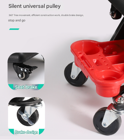 Divided Cup Holder Auto Repair Polishing Stool - Detachable Seat Car Wash Tool Creeper Stool