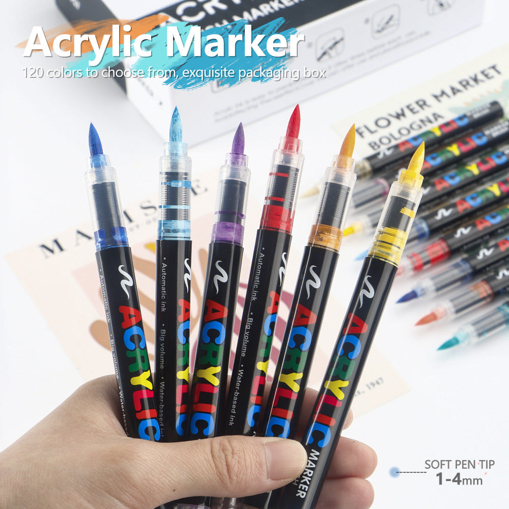 36 Colour Set Vibrant Cyan Acrylic Marker with Soft Brush Tip - 13.8 cm Professional Art Pen