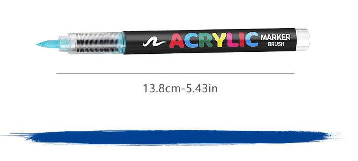 48 Colour Set Vibrant Cyan Acrylic Marker with Soft Brush Tip - 13.8 cm Professional Art Pen