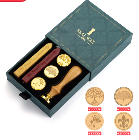 Green Box 2-Piece Retro Sealing Wax Stamp Set - 11.3 x 11.3 x 3.6 cm DIY Gift Box Kit for Handmade Crafts