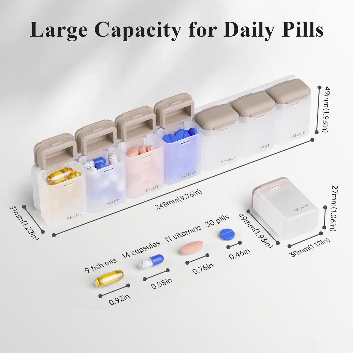 Black + Multicolor Cover Weekly Pill Organizer 1-Time-a-Day - Large Capacity Magnetic Closure Pill Box (246 x 49 x 23 mm)