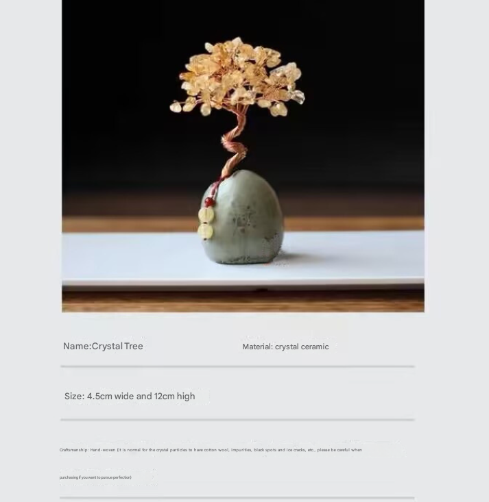 Yellow Crystal Natural Crystal Wealth Tree - 12cm Feng Shui Decor, Elegant Office Desk Ornament