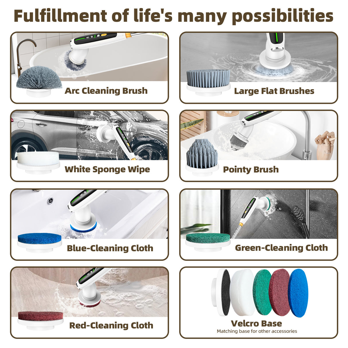 Black Powerful Torque Silent Extendable Smart-Sensing Electric Cleaning Brush