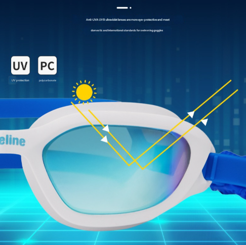 Red Gold Plated White Grey Premium Full-View Anti-Fog Adult Swim Goggles with Wide-Frame Design