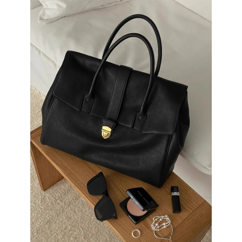 Black Spacious Women's PU Leather Tote Bag with Laptop Compartment