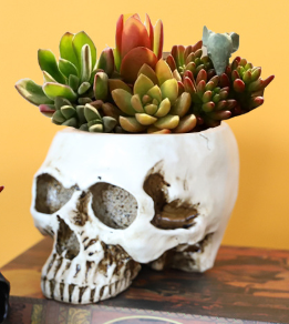 White Halloween Skull Resin Desktop Ornament and Pen Holder - Spooky Decor