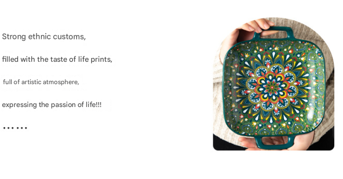 Kalia 9-Inch Bohemian Ceramic Double-Handled Square Plate