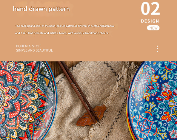 Green-bos 10-Inch Bohemian Ceramic Shallow Plate