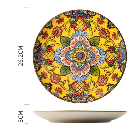 Yellow-bos 10-Inch Bohemian Ceramic Shallow Plate