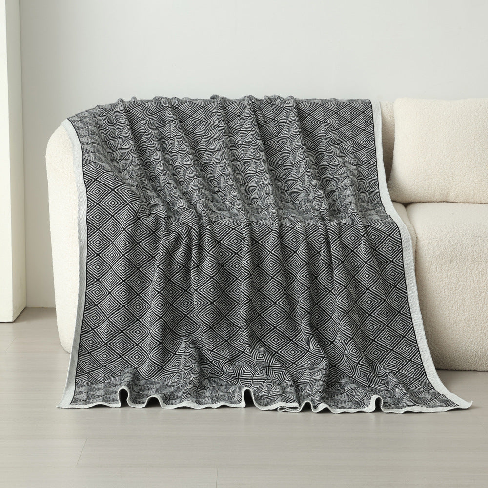 Dark Grey Knitted Sofa Blanket with Plush Side, 130 x 170 cm, 720g, Ideal for Napping and Office Use