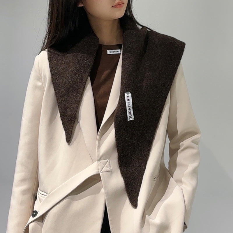 2-Piece Black Coffee Elegant Wool Blend Triangle Scarf - Luxurious Knit Shawl for Women (39 x 110cm)