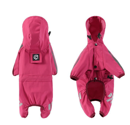 L Pink And Gray Trim Waterproof Four-Legged Dog Raincoat with Leash Hole for Small Breeds