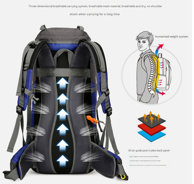 Blue Nylon Hiking Backpack - Multifunctional Outdoor Sports Bag