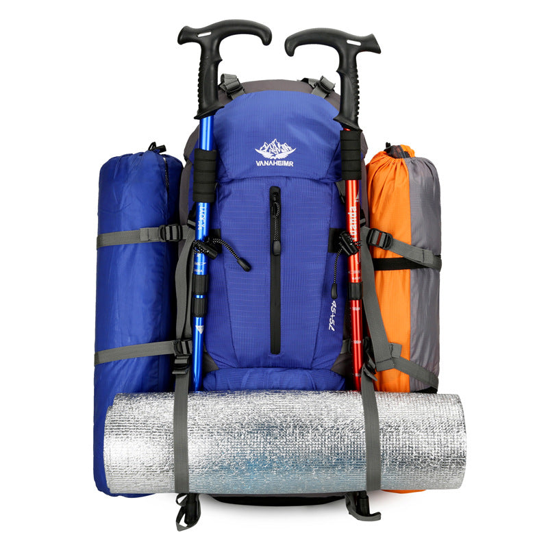 Black Nylon Hiking Backpack - Multifunctional Outdoor Sports Bag