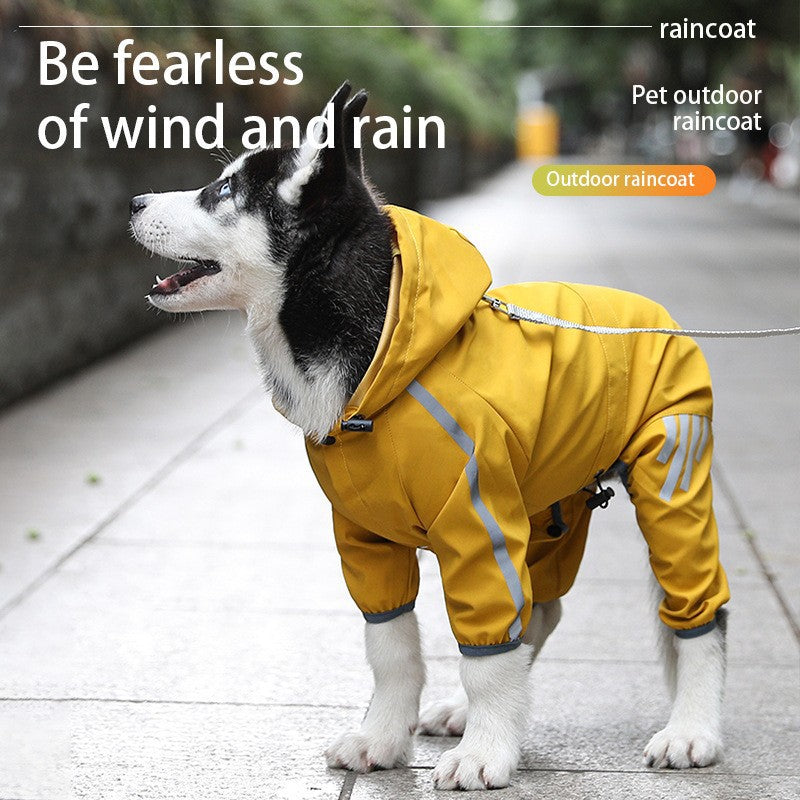 M Purple And Gray Trim Waterproof Four-Legged Dog Raincoat with Leash Hole for Small Breeds