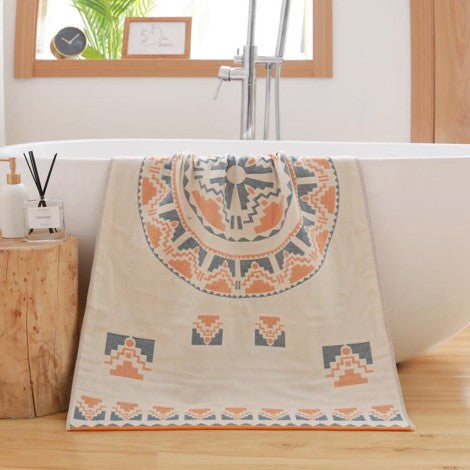 Premium Cartoon Animal Print Gauze Bath Towel - 70x140cm, Soft, Absorbent(Big round flower 70*140)