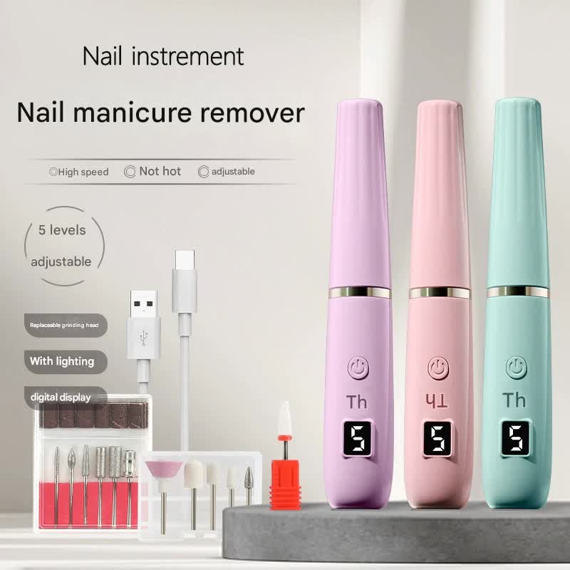 Portable Electric Nail Drill Machine Kit - 18000 RPM, 5-Speed, USB-C Rechargeable with LED Display(purple)