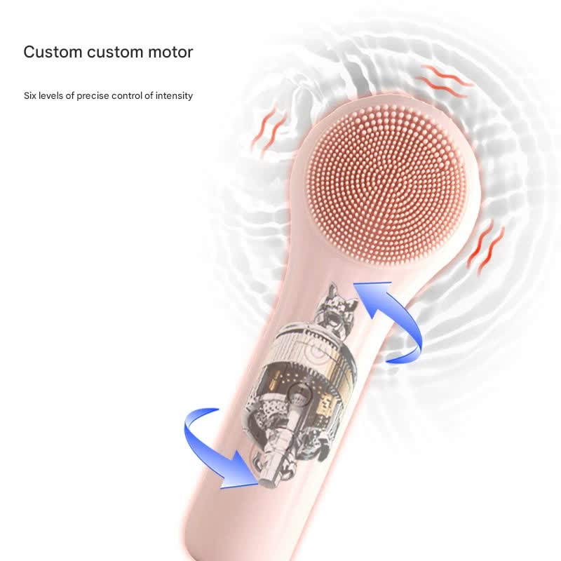 Silicone Facial Cleansing Brush - 6-Speed Vibration, Food-Grade Antibacterial Material with Warming Function(Purple)