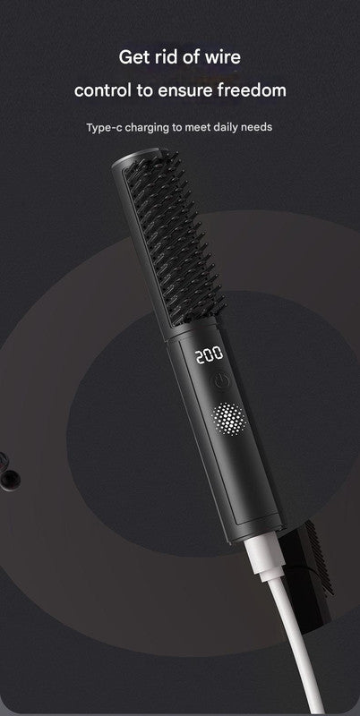 Cordless Hair Straightener Comb - 4 Temperature Settings, USB-C, PTC Heating(black)