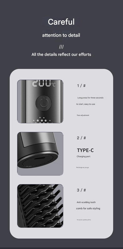 Cordless Hair Straightener Comb - 4 Temperature Settings, USB-C, PTC Heating(purple)