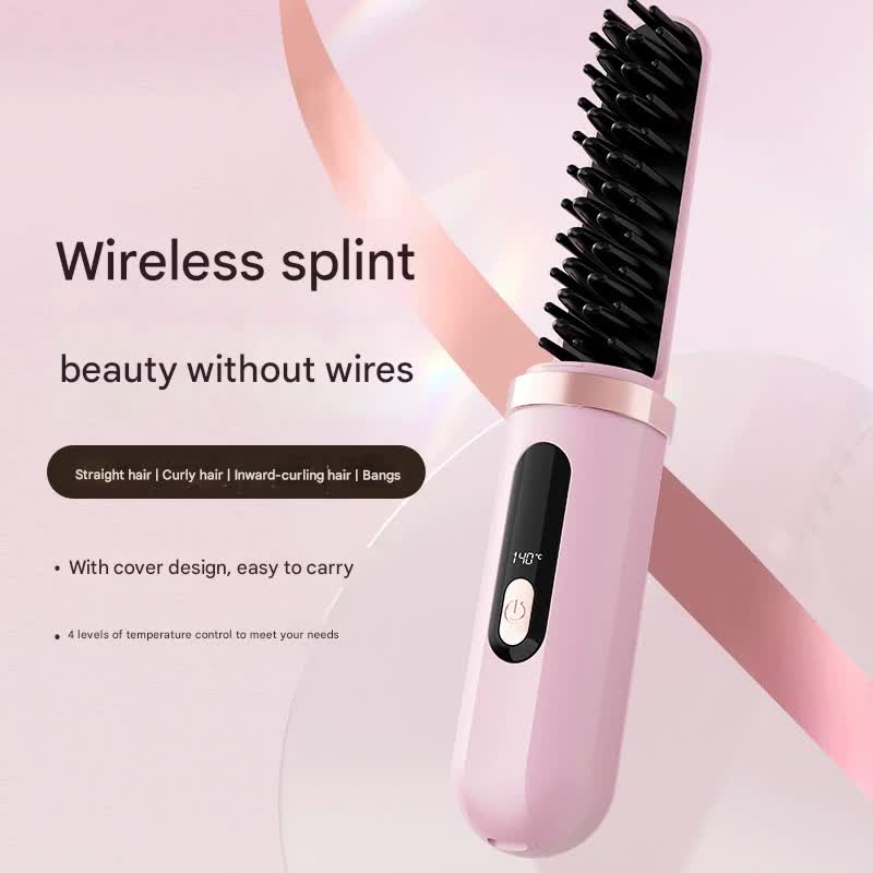 Cordless Hair Straightener Brush - 4000mAh USB-C Rechargeable, 4 Temps, Anti-Scald 3D Comb Design(Green)
