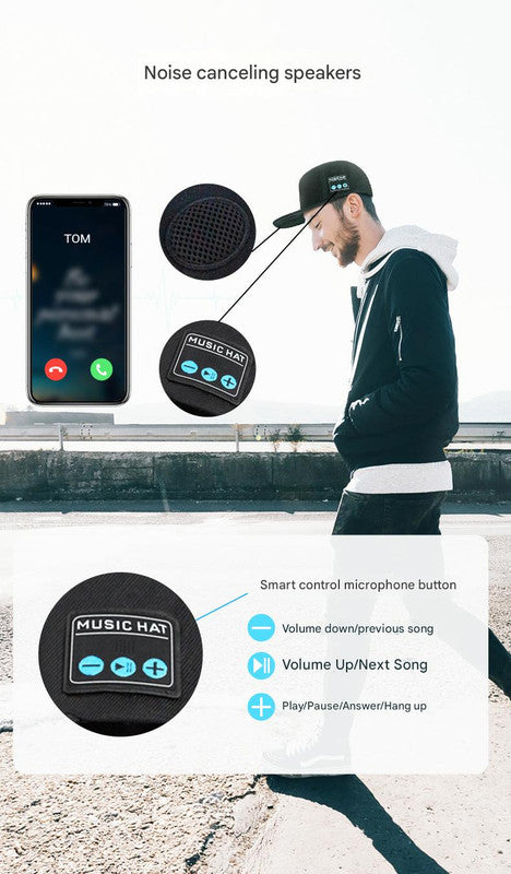 Wireless Bluetooth 5.0 Music Hat - Outdoor Speaker Cap with Mic, Sun Protection & Breathable Fabric(black)