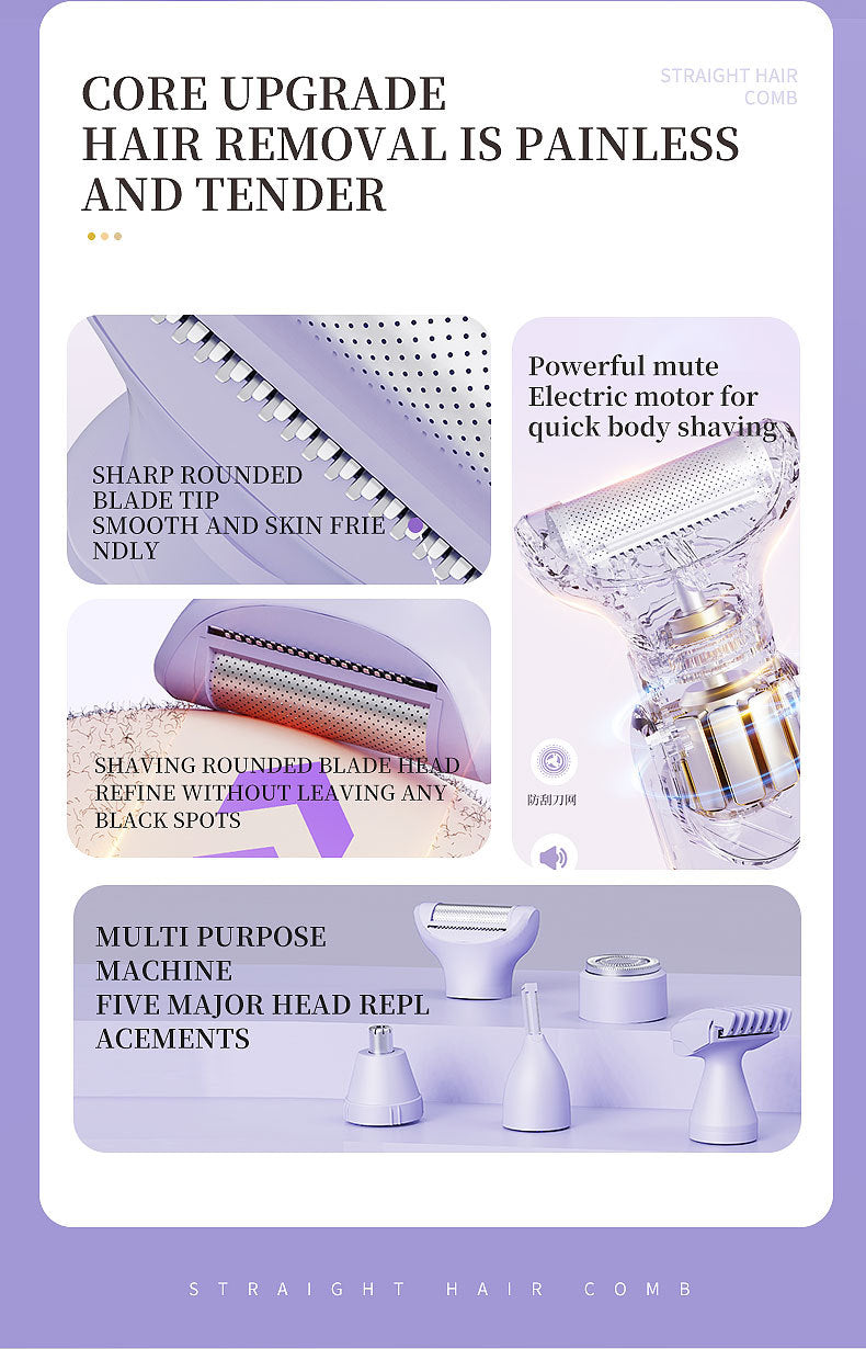 5-in-1 Electric Lady Shaver & Grooming Kit - LCD Display, USB-C Rechargeable, Full Body Hair Removal(Yellow)