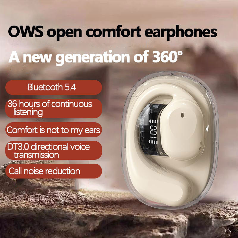 OWS Open-Ear TWS Earbuds with AI Translation - Bluetooth 5.4, 360 ACS Sound, LED Display Case(White)