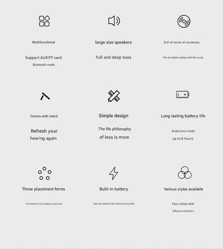 Retro Phonograph Bluetooth Speaker - Rotating Disc, Bluetooth 5.3, AUX/TF Card, 8H Playtime(Blue)