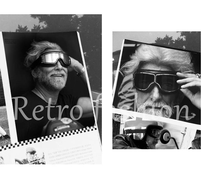 Retro Motorcycle Goggles - Windproof, UV400 Protection, Anti-Impact PC Lenses with Leather Frame(Black leather clear lens)