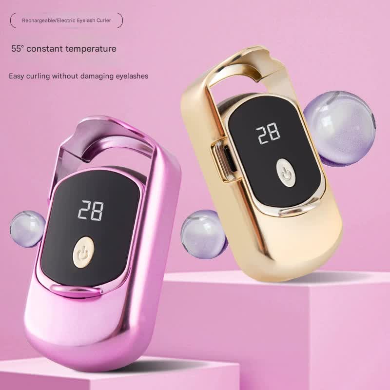 2pc Rechargeable Electric Heated Eyelash Curler - 55C Constant Temperature, LED Display, Gentle Curling(Rose Gold)