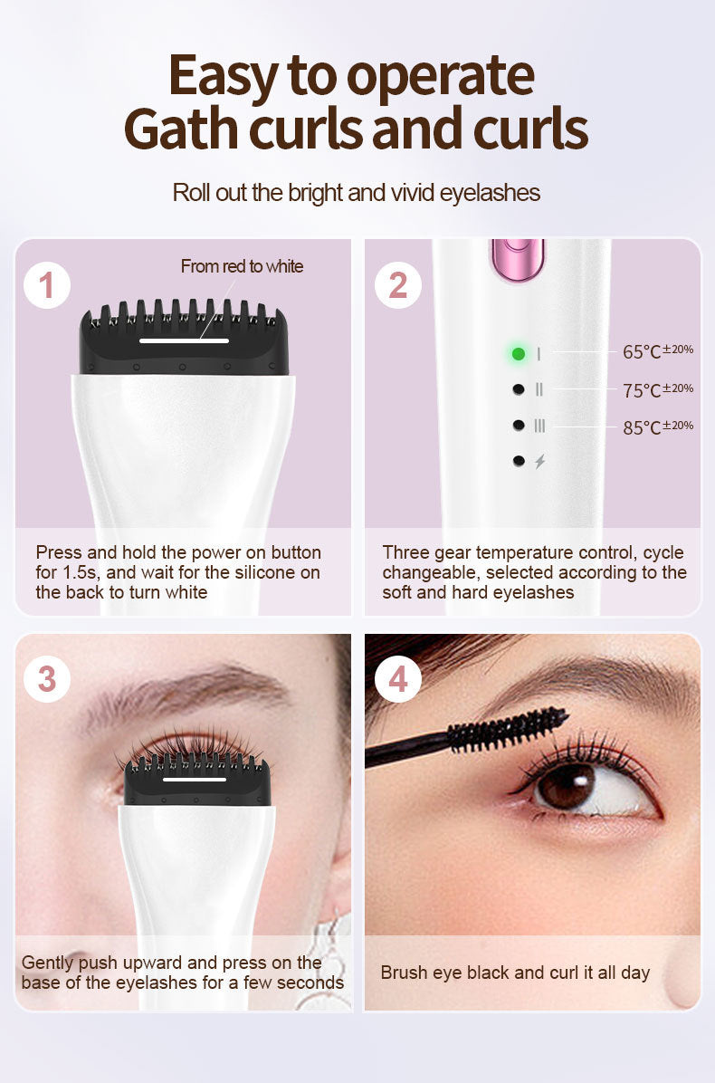 Rechargeable Heated Eyelash Curler - 3 Temperature Settings, 30s Rapid Heating & Anti-Scald Design(white)