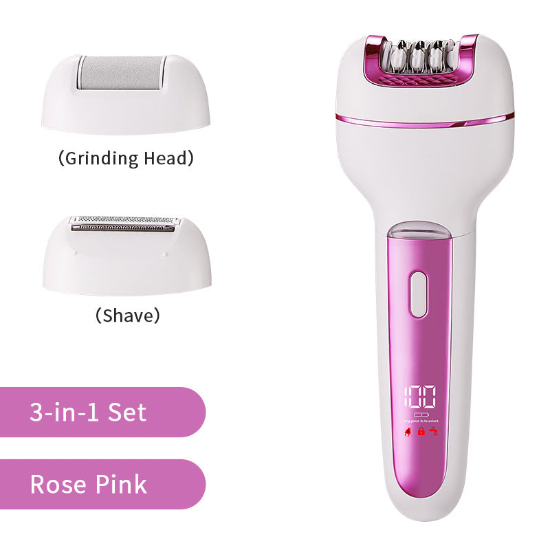 3-in-1 Ladies Electric Epilator, Shaver & Callus Remover with LED Display - Rechargeable & Waterproof(Pink)