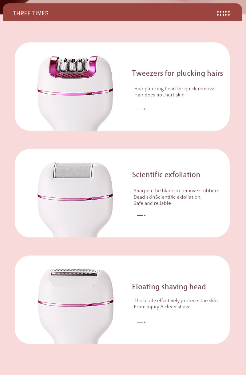 3-in-1 Ladies Electric Epilator, Shaver & Callus Remover with LED Display - Rechargeable & Waterproof(Pink)