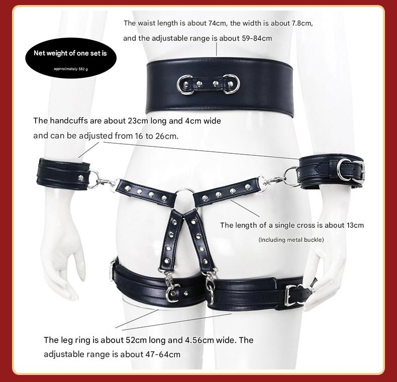Full Body PU Leather Bondage Restraint Set with Collar, Leash, Cuffs & Harness - Adjustable Adult Play(White)