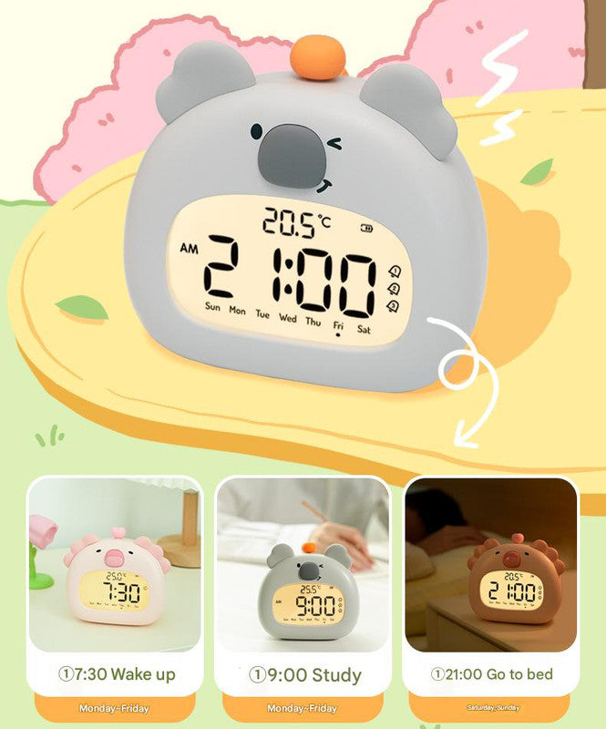 Cute Animal Digital Alarm Clock with Night Light, Temperature & Countdown Timer(Gray koala)