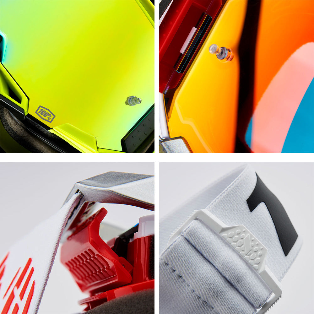 Professional Motocross & Ski Goggles - HiPER Lens, TPU Frame(Black frame with white belt and blue lens)