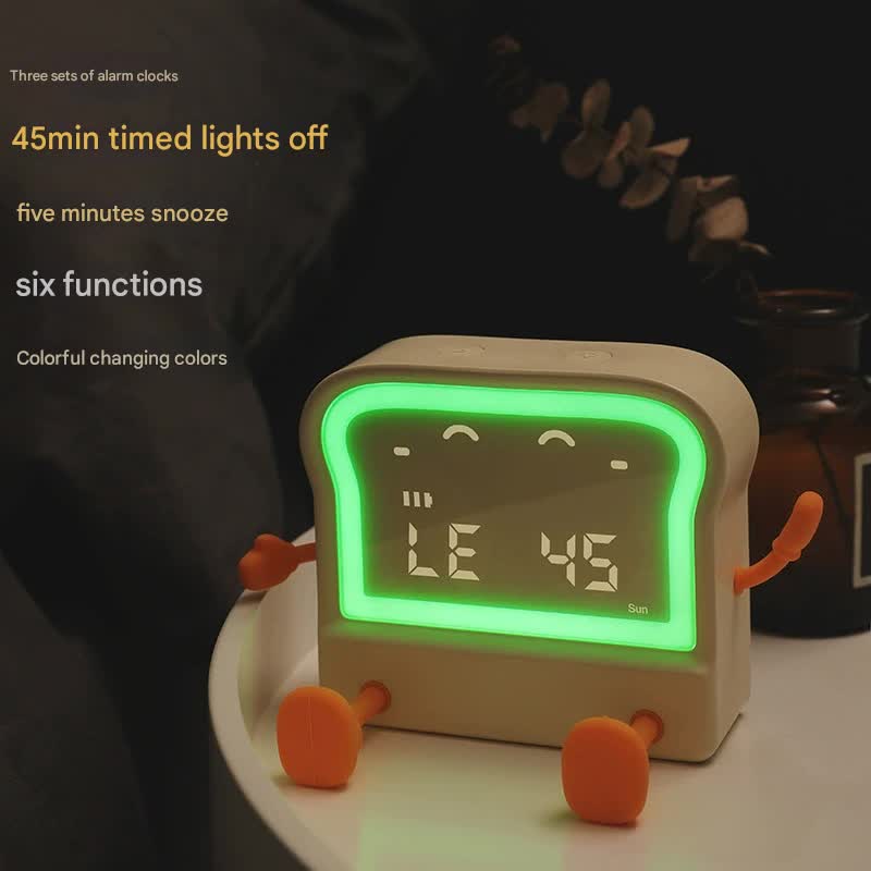 Adorable Toast-Shaped Digital Alarm Clock with Night Light & Phone Stand - Multifunctional Kids Clock(milky)